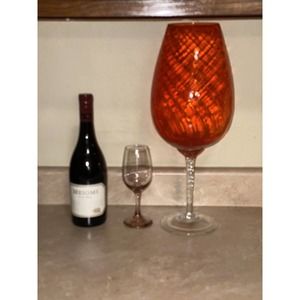 Vintage Giant Huge 18 inch Orange Handmade Wine Glass